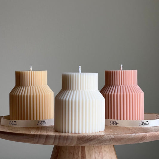 Geometric Ribbed Pillar Candle-0