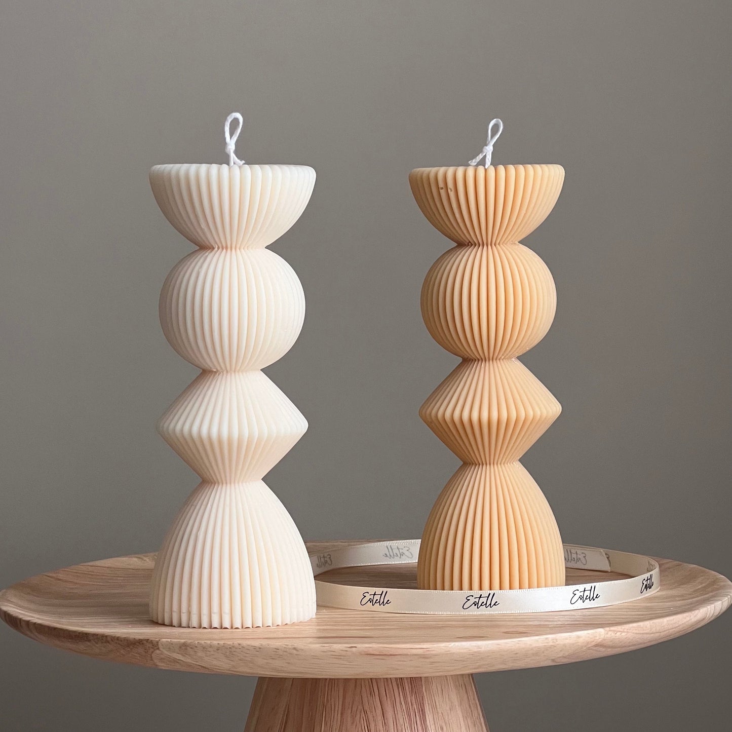 Ribbed Geometric Pillar Candle-0