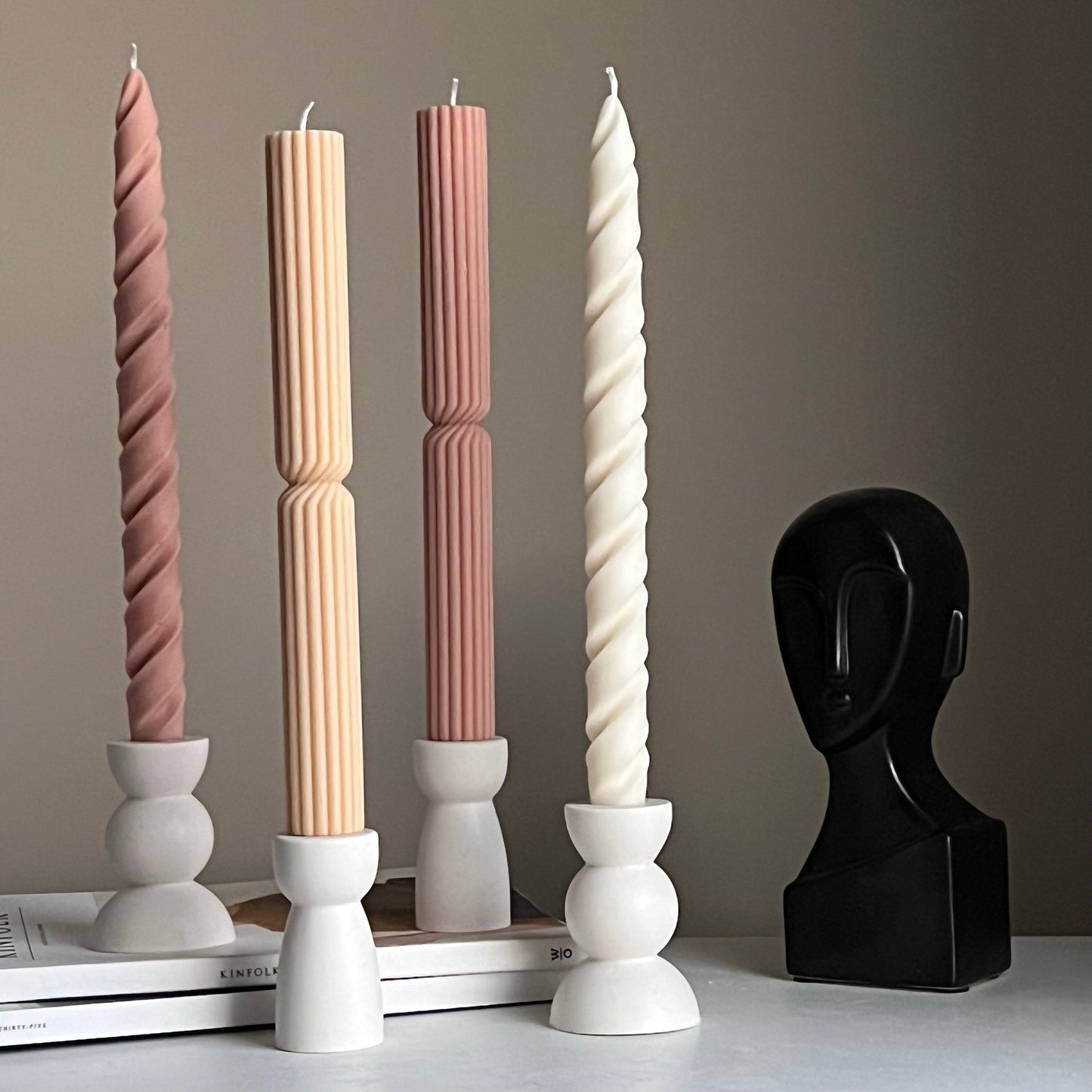 Tall Ribbed Twisted Taper Candle-1