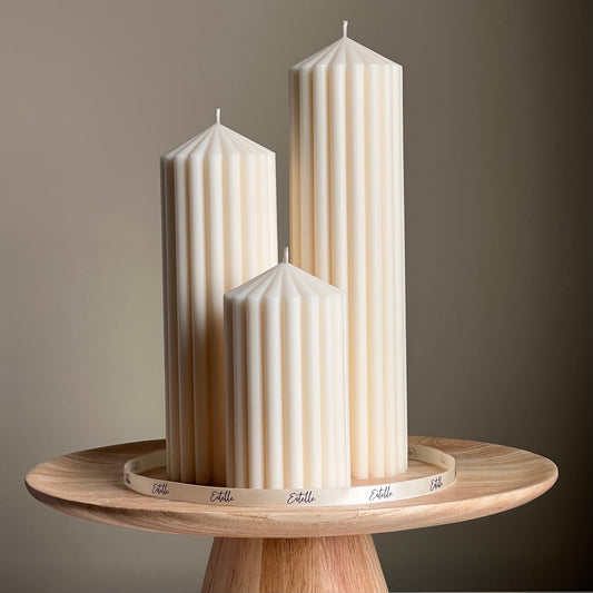 Huge Ribbed Peak Pillar Candle Trio-0