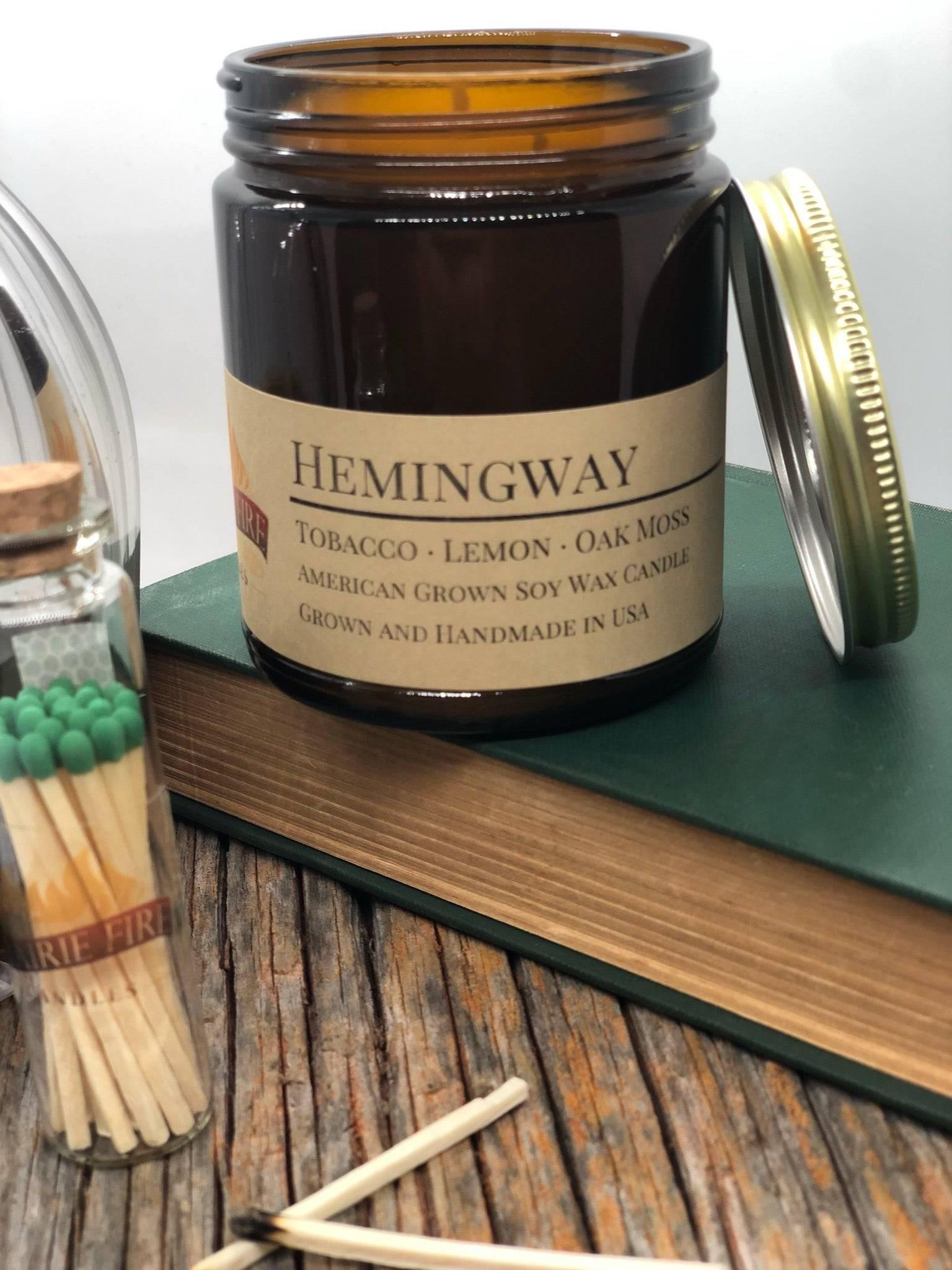 Hemingway Soy Wax Candle | 9 oz Amber Apothecary Jar-0