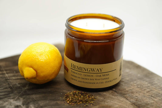 Hemingway Soy Wax Candle | 16 oz Double Wick Amber Apothecary Jar-0