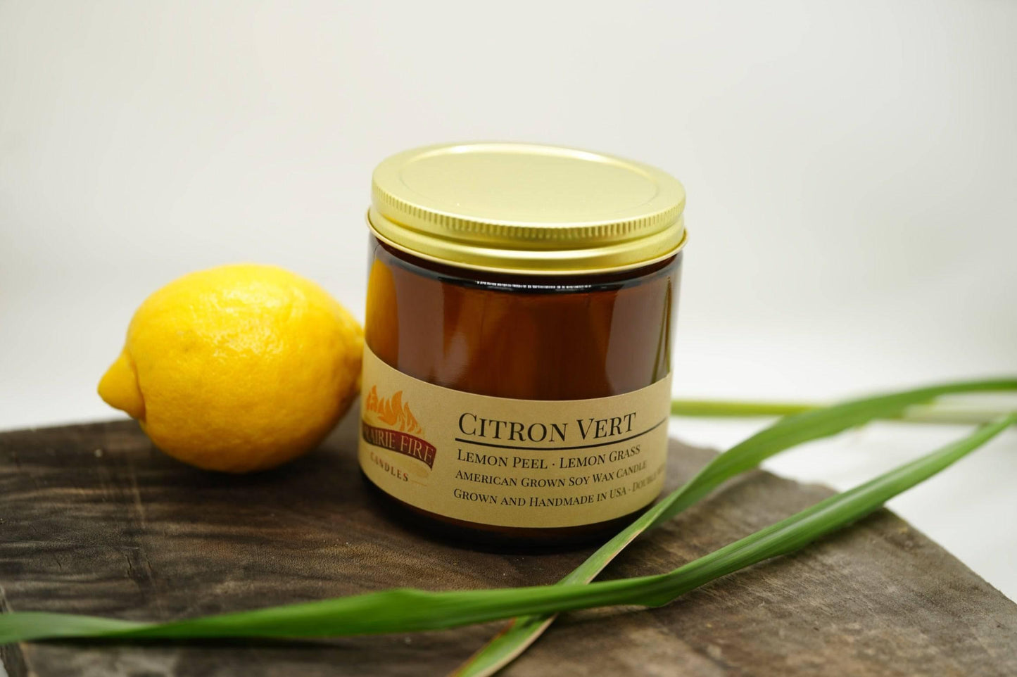 Citron Vert Soy Wax Candle | 16 oz Double Wick Amber Apothecary Jar-3