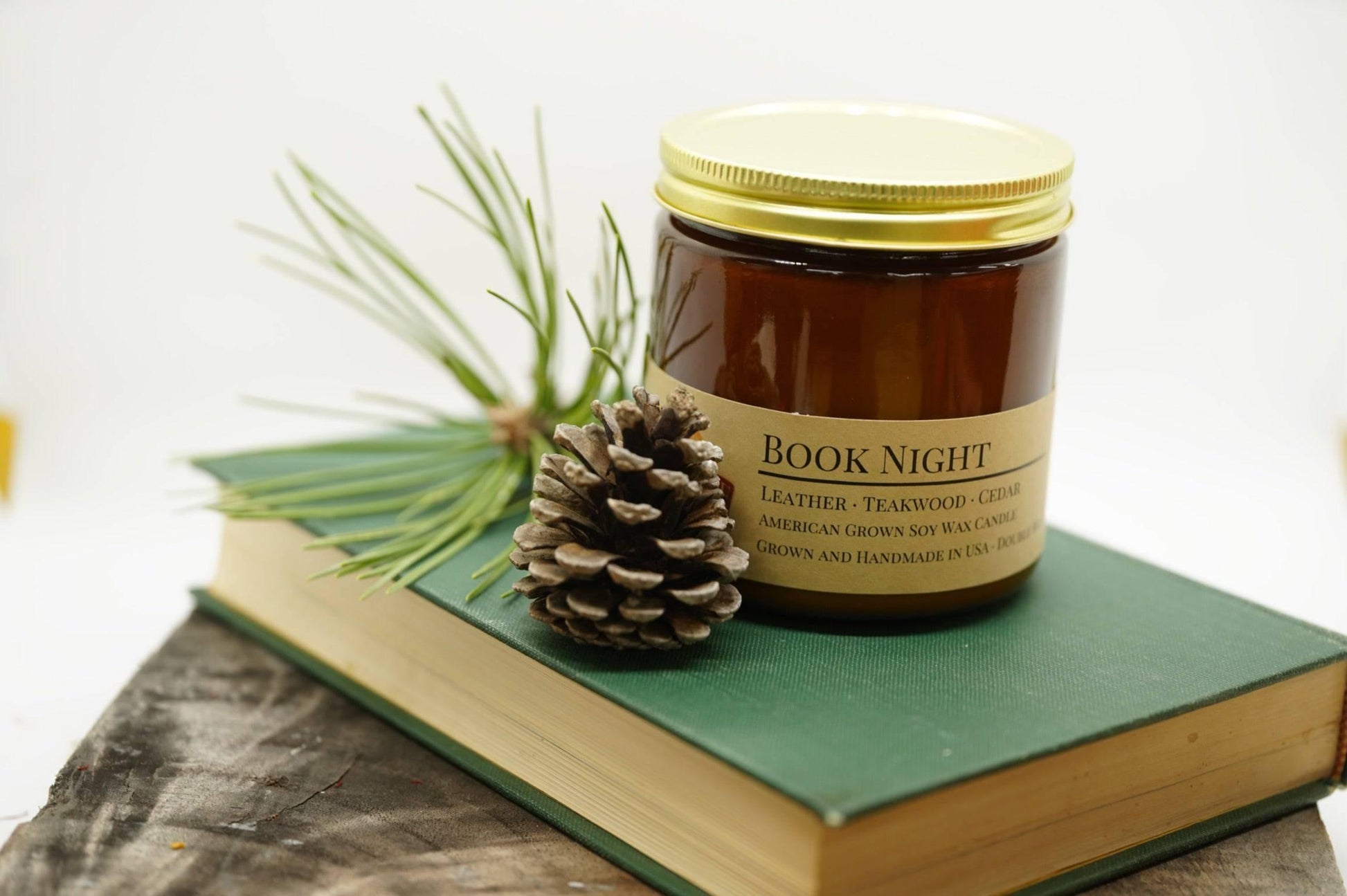 Book Night Soy Wax Candle | 16 oz Double Wick Amber Apothecary Jar Candle-1