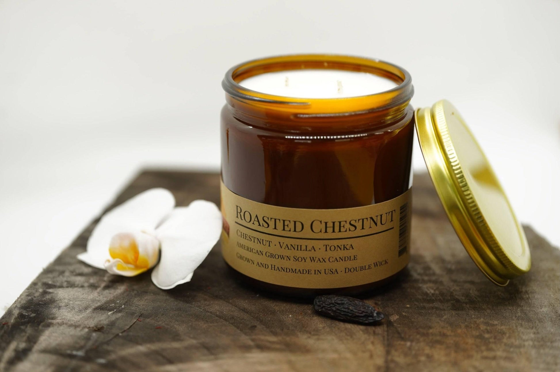 Roasted Chestnut Soy Wax Candle | 16 oz Double Wick Amber Apothecary Jar-1