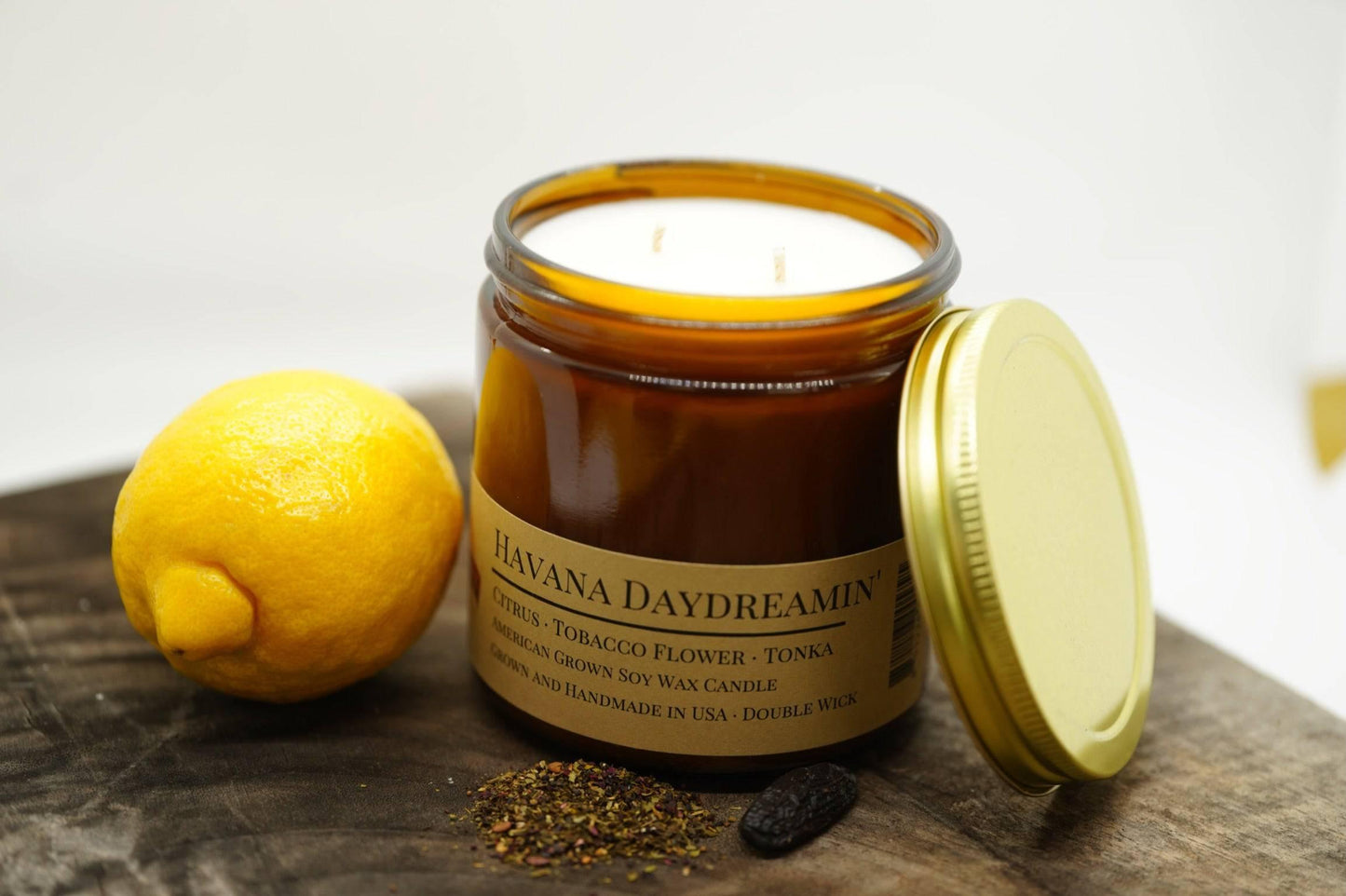 Havana Daydreamin' Soy Wax Candle | 16 oz Double Wick Amber Apothecary Jar-2