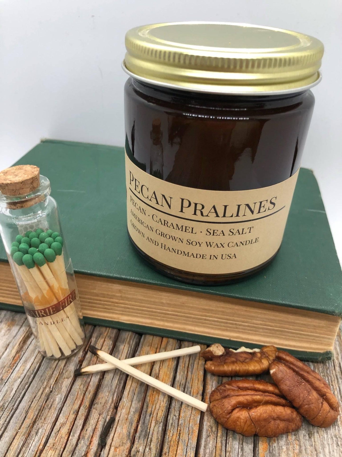 Pecan Pralines Soy Wax Candle | 9 oz Amber Apothecary Jar-1