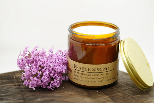 Prairie Spring Soy Wax Candle | 16 oz Double Wick Amber Apothecary Jar-0