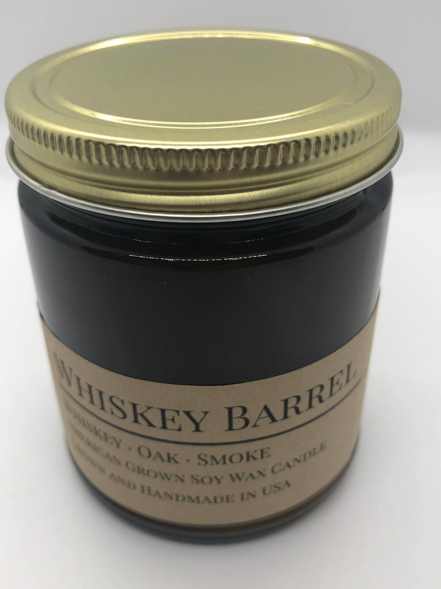 Whiskey Barrel Soy Wax Candle | 9 oz Amber Apothecary Jar-4