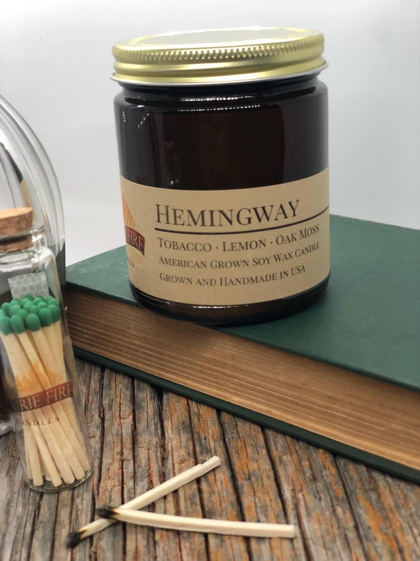 Hemingway Soy Wax Candle | 9 oz Amber Apothecary Jar-1