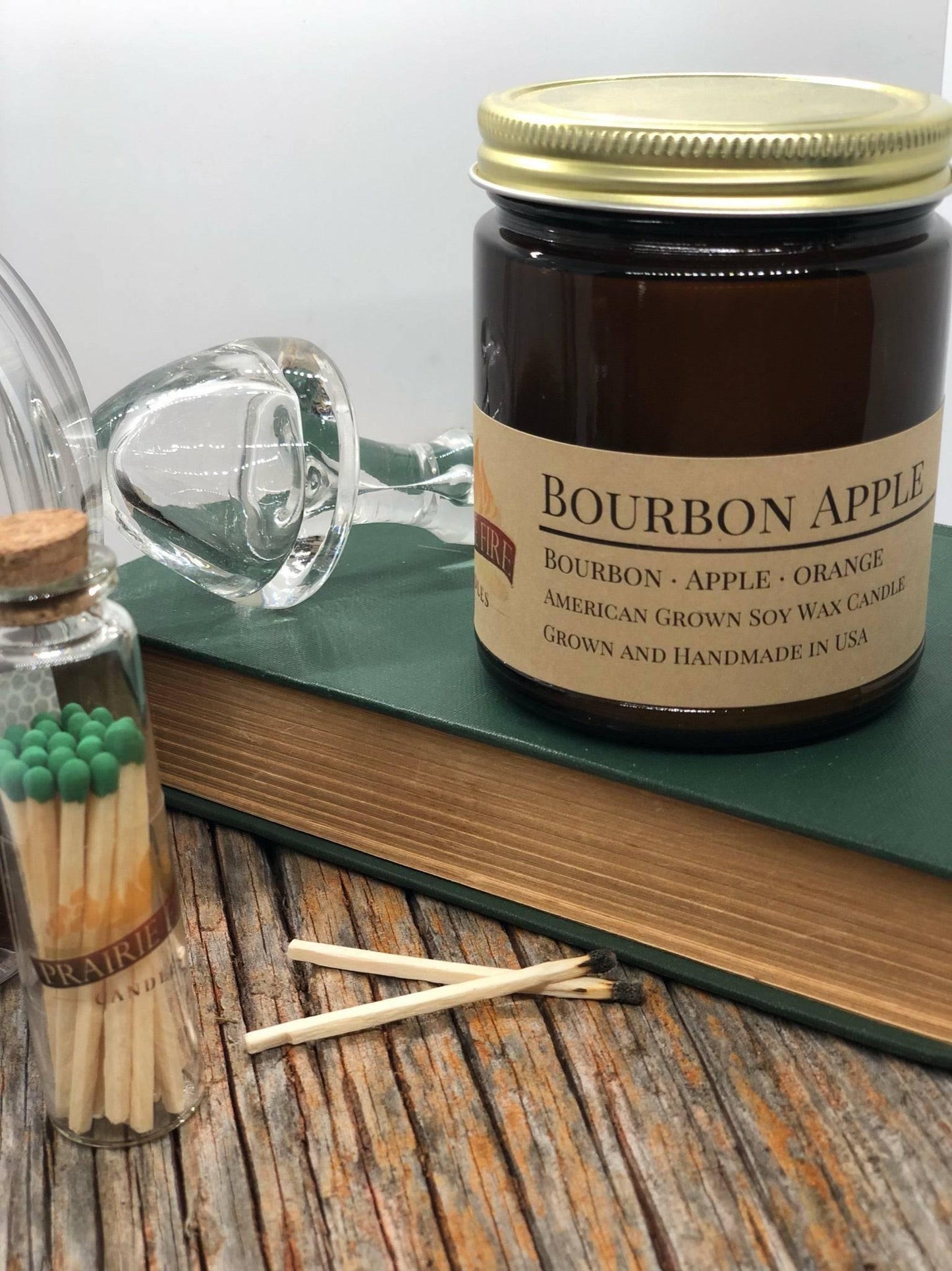 Bourbon Apple Soy Wax Candle | 9 oz Amber Apothecary Jar-1