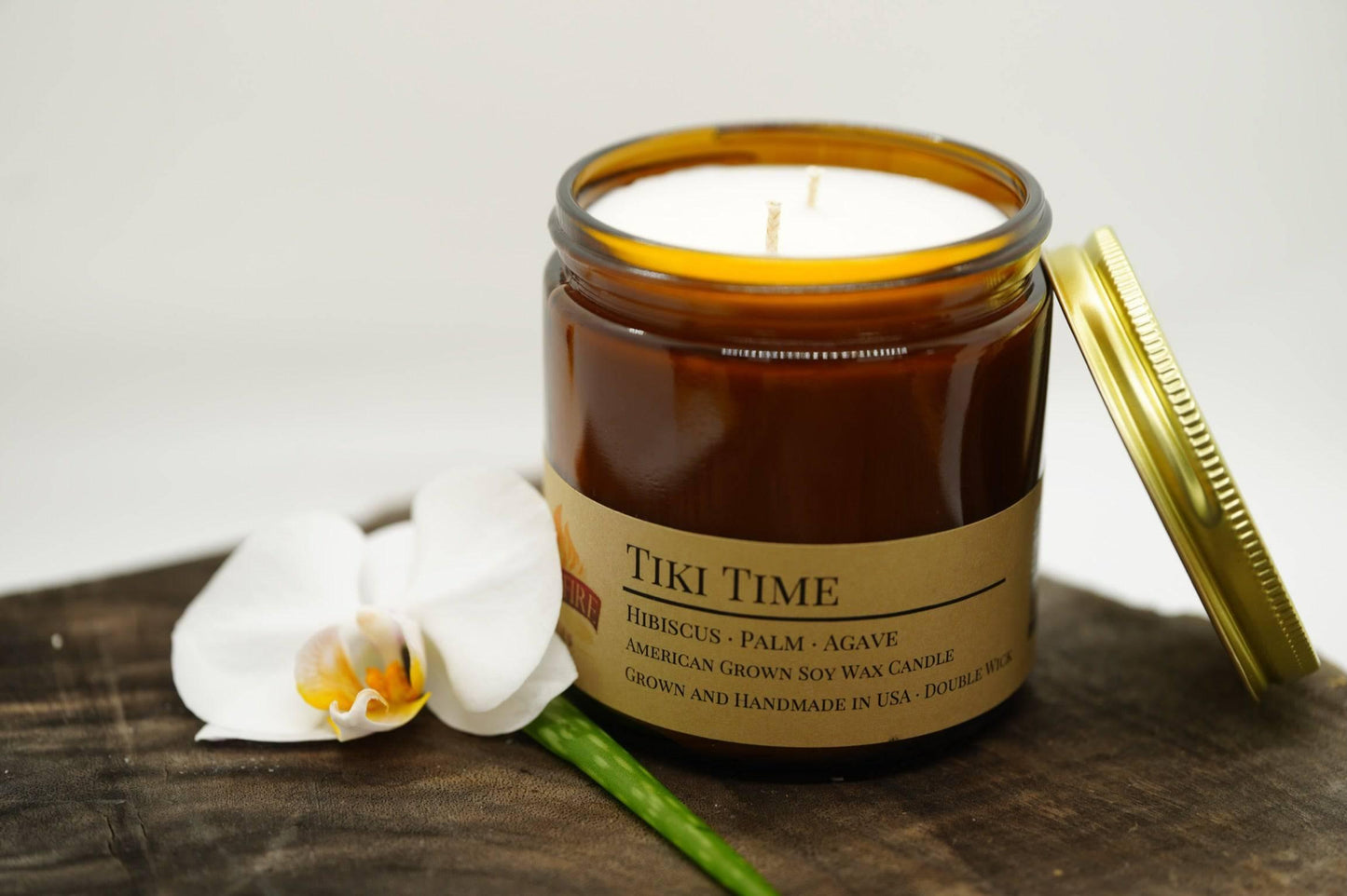 Tiki Time Soy Wax Candle | 16 oz Double Wick Amber Apothecary Jar-0