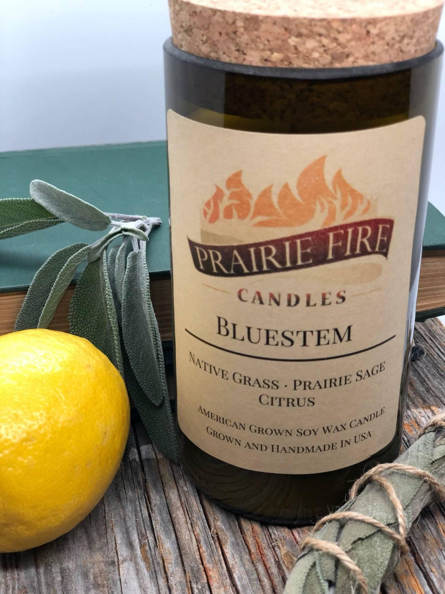 Bluestem Soy Wax Candle | Repurposed Wine Bottle Candle Natural Cork | Handmade in USA Candle | Eco-Friendly Candle | Non-Toxic Soy Candle-1