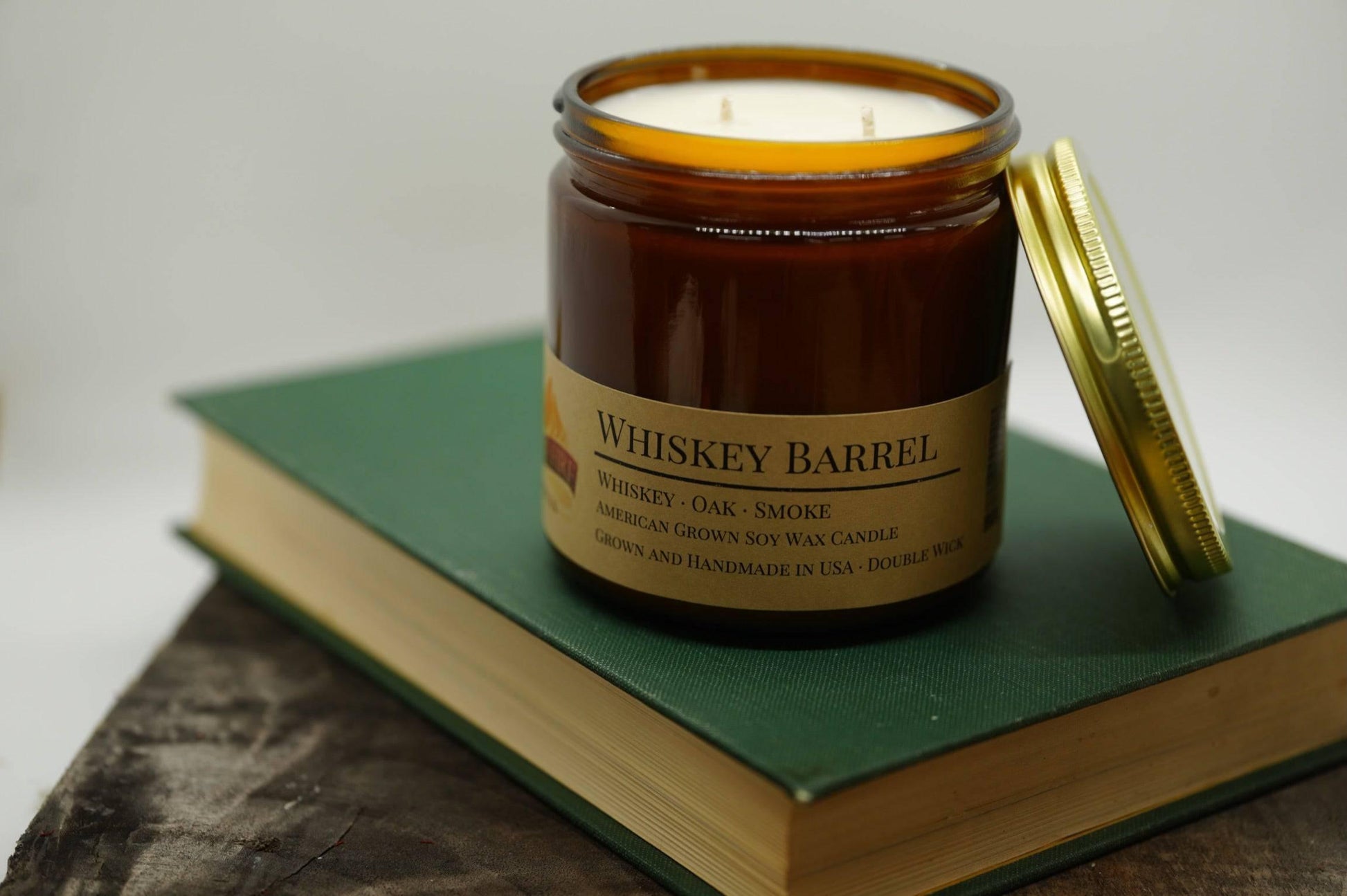 Whiskey Barrel Soy Wax Candle | 16 oz Double Wick Amber Apothecary Jar-0