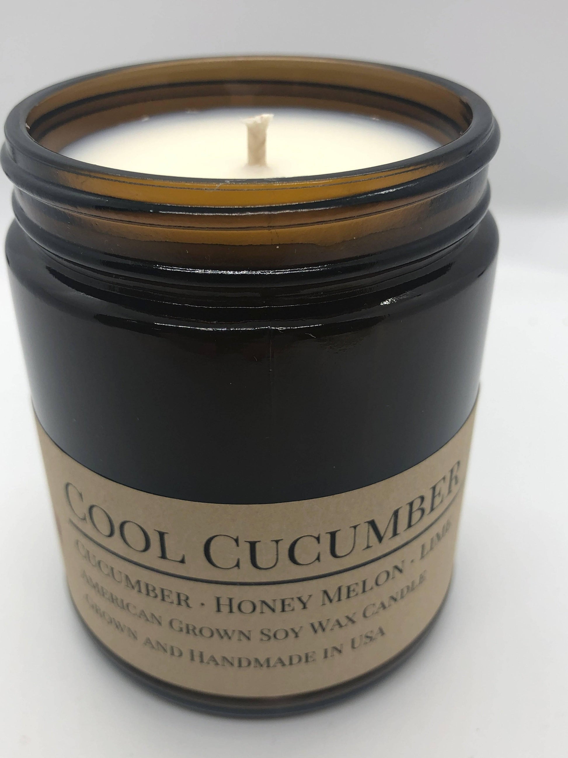 Cool Cucumber Soy Wax Candle | 9 oz Amber Apothecary Jar-3