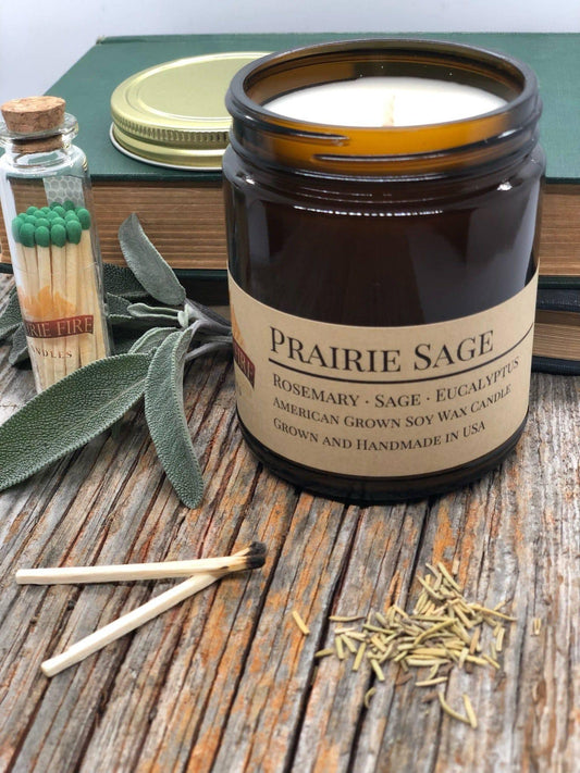 Prairie Sage Soy Wax Candle | 9 oz Amber Apothecary Jar-0