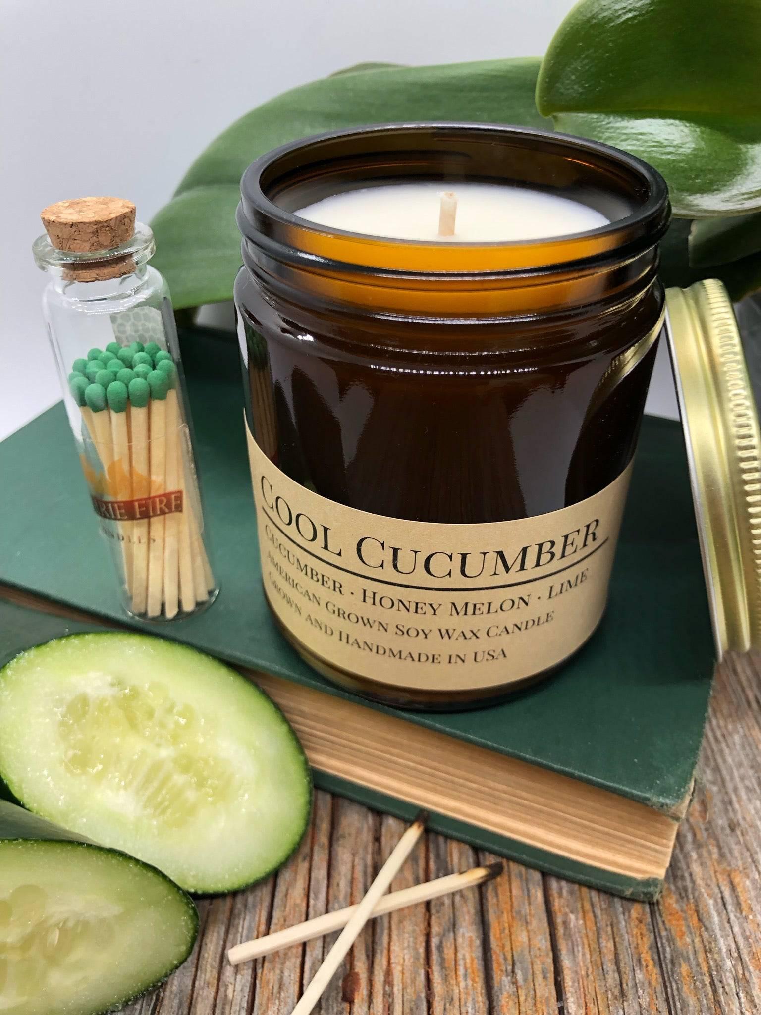 Cool Cucumber Soy Wax Candle | 9 oz Amber Apothecary Jar-0