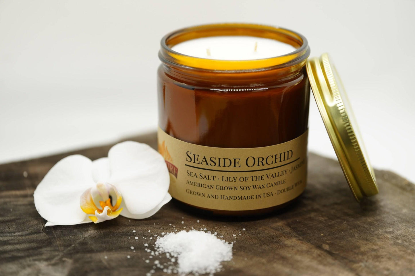 Seaside Orchid Soy Wax Candle | 16 oz Double Wick Amber Apothecary Jar-3