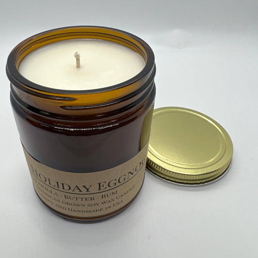 Holiday Eggnog Soy Wax Candle | 9 oz Amber Apothecary Jar-0