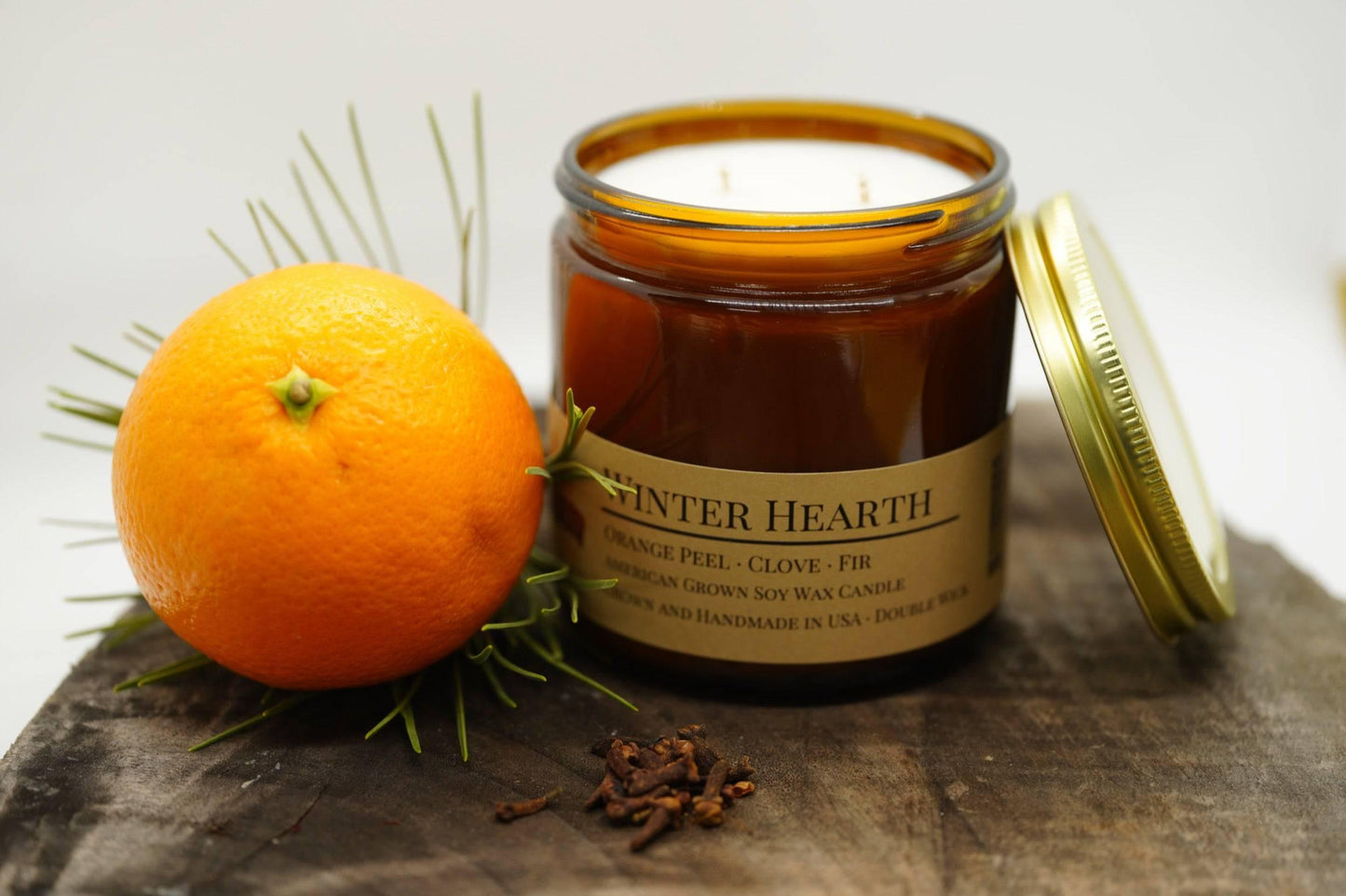 Winter Hearth Soy Wax Candle | 16 oz Double Wick Amber Apothecary Jar-1