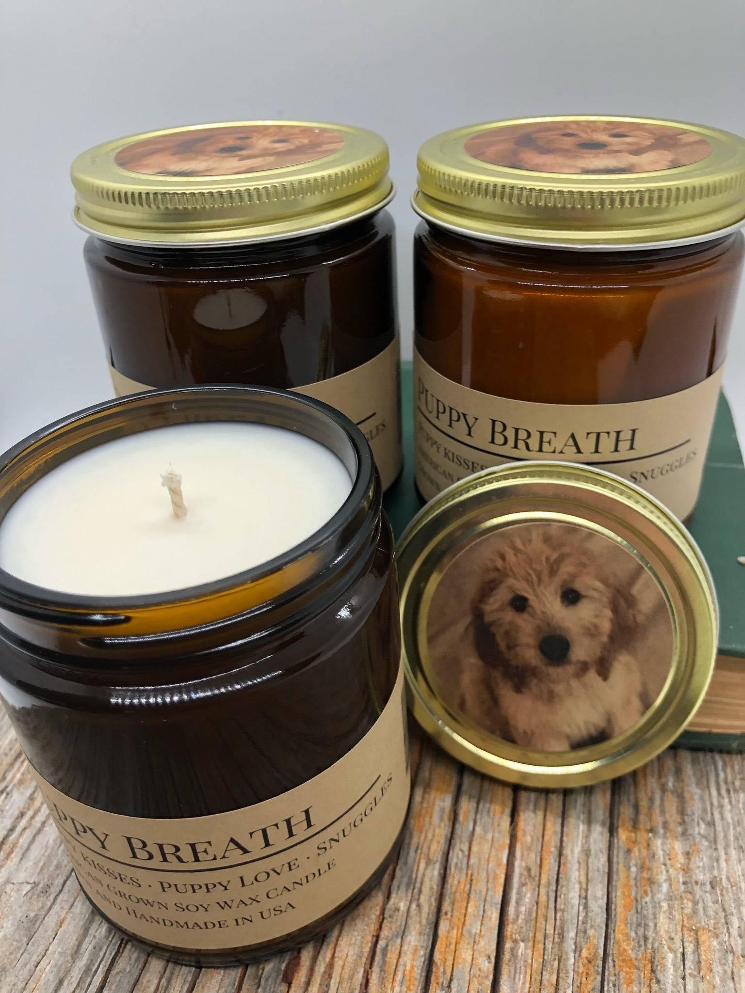 Puppy Breath Soy Wax Candle | 9 oz Amber Apothecary Jar-0