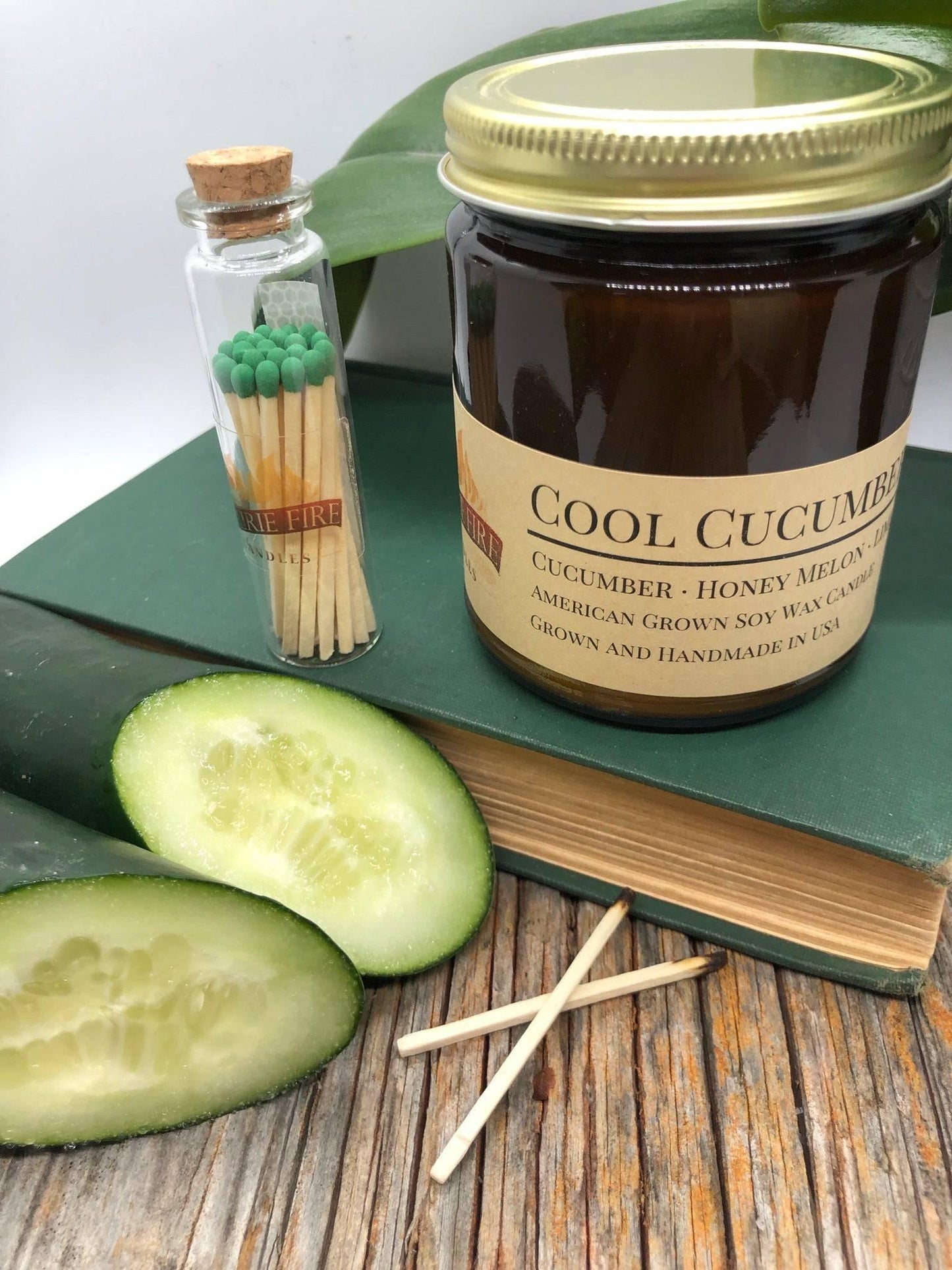 Cool Cucumber Soy Wax Candle | 9 oz Amber Apothecary Jar-1