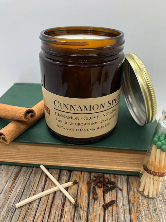 Cinnamon Spice Soy Wax Candle | 9 oz Amber Apothecary Jar-0