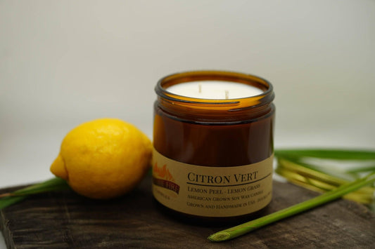 Citron Vert Soy Wax Candle | 16 oz Double Wick Amber Apothecary Jar-0