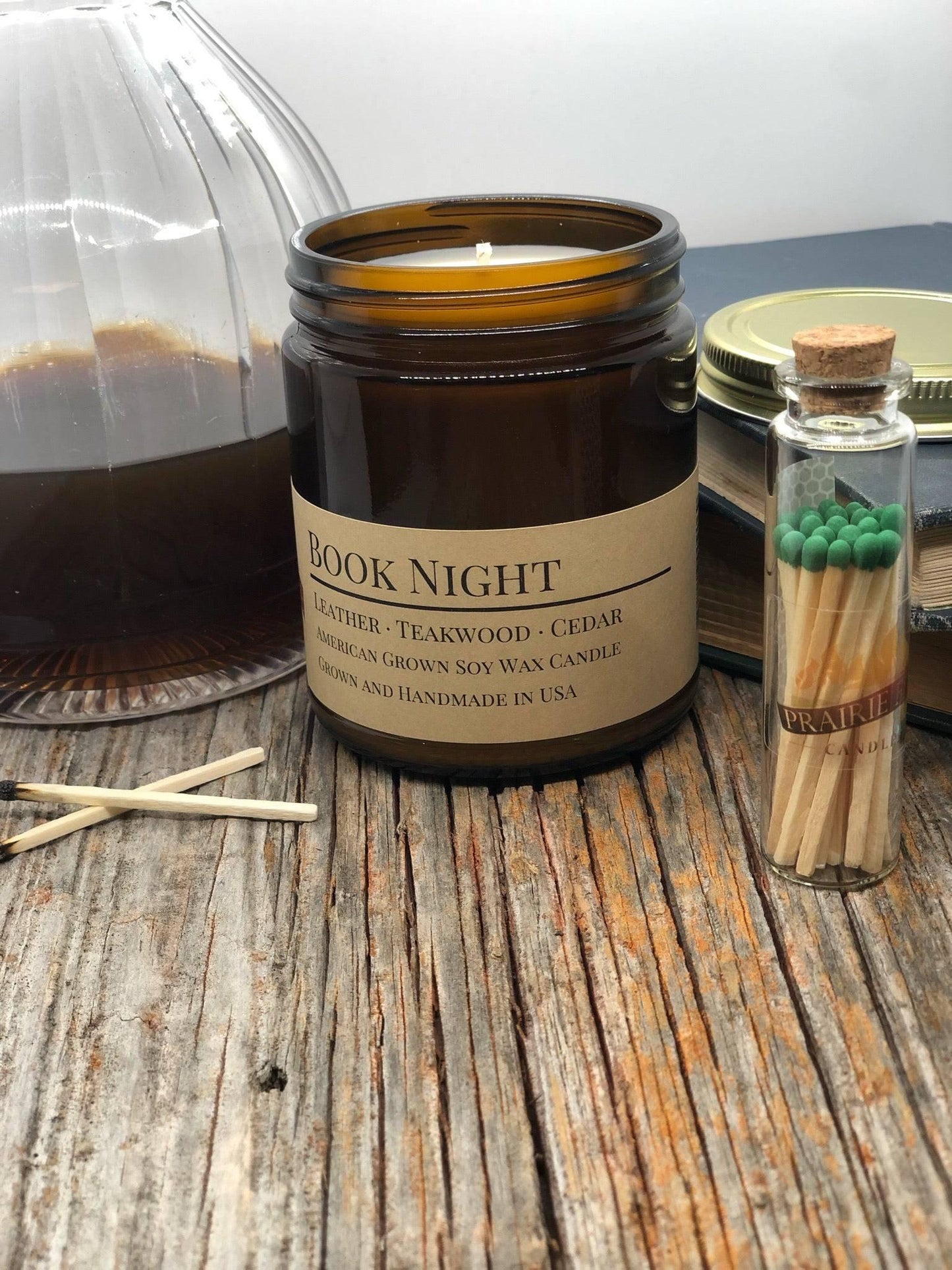 Book Night Soy Wax Candle | 9 oz Amber Apothecary Jar-0