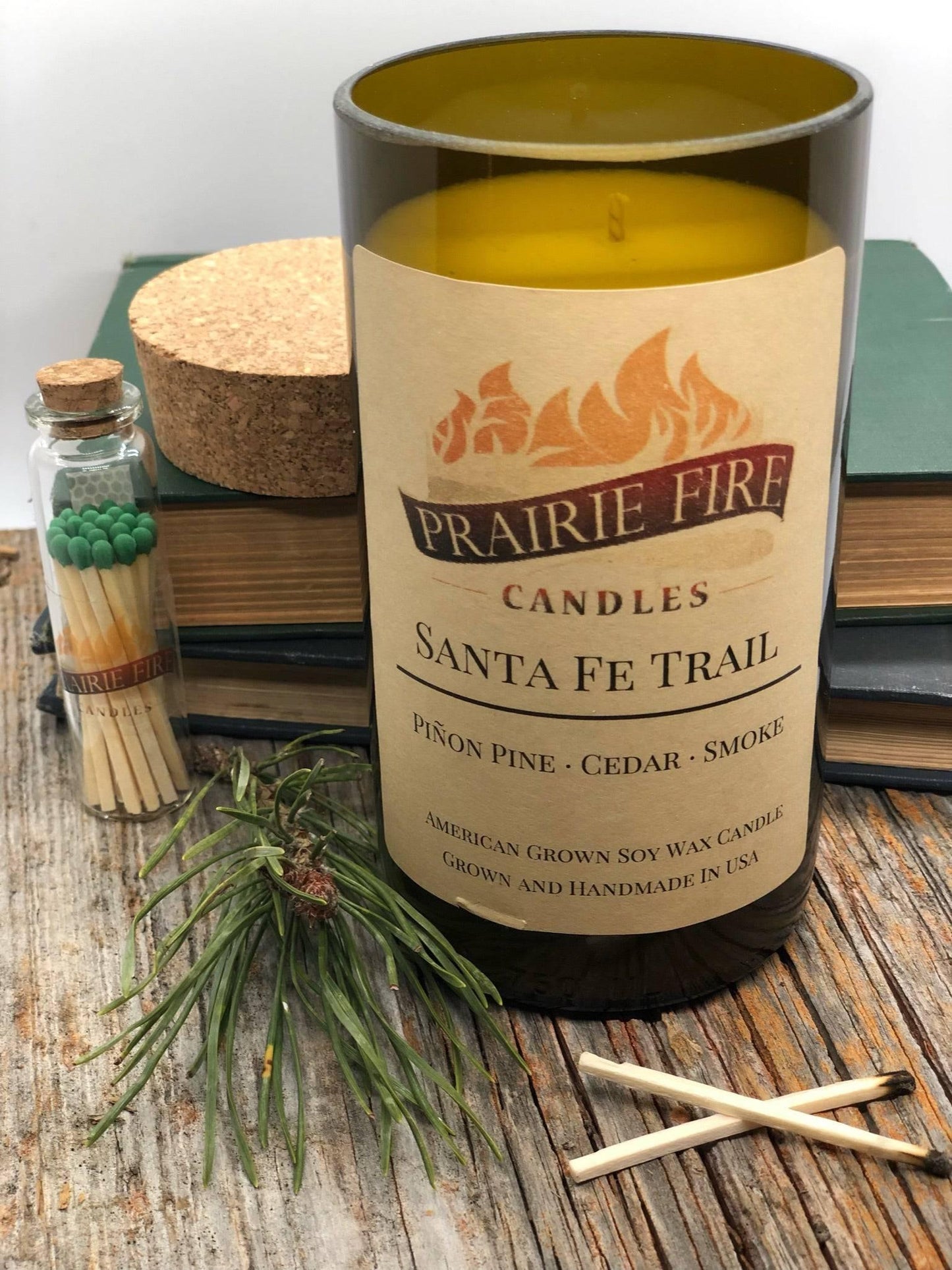 Santa Fe Trail Soy Wax Candle | Repurposed Wine Bottle Candle Natural Cork | Handmade in USA Candle | Eco-Friendly Candle | Non-Toxic Soy Candle-0