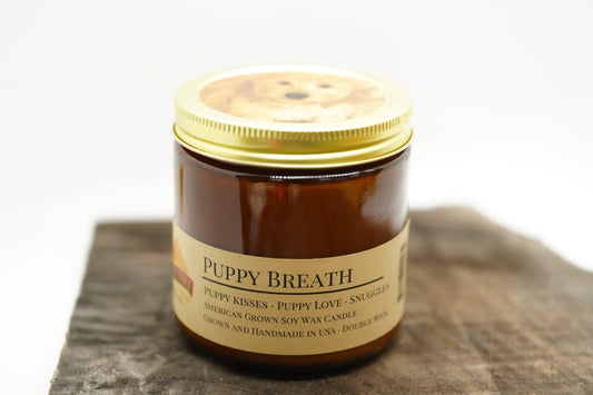 Puppy Breath Soy Wax Candle | 16 oz Double Wick Amber Apothecary Jar-0