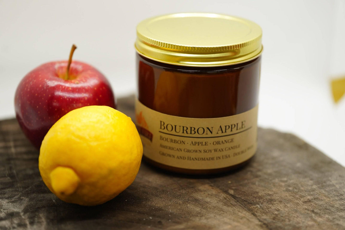 Bourbon Apple Soy Wax Candle | 16 oz Double Wick Amber Apothecary Jar Candle-1