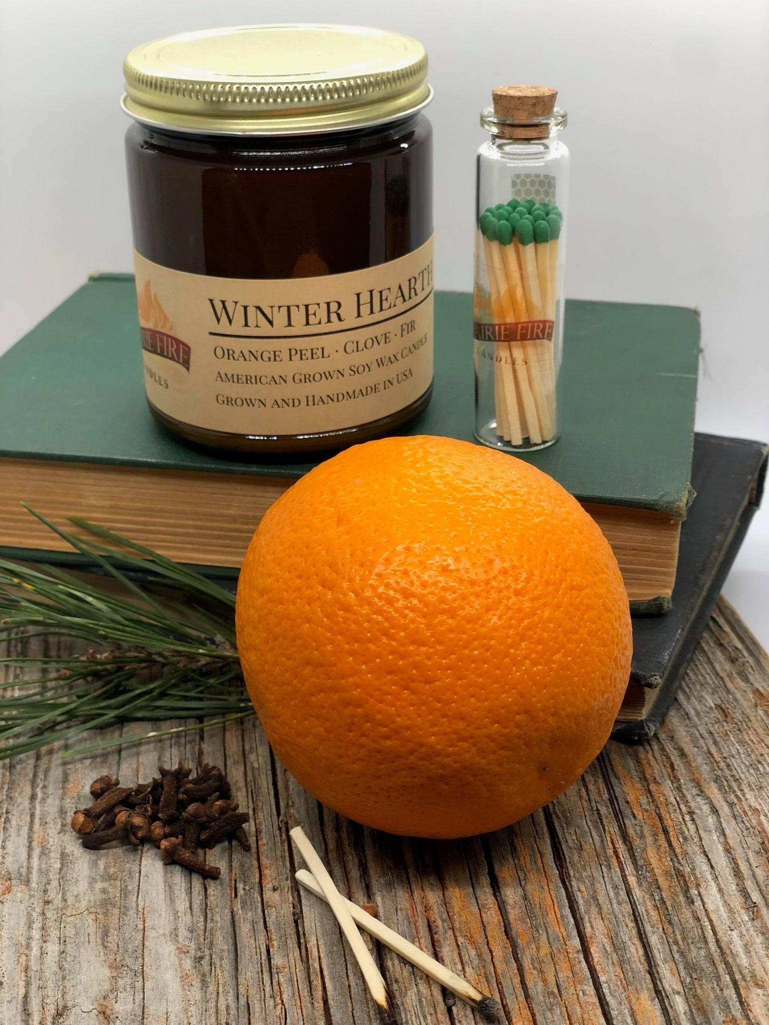 Winter Hearth Soy Wax Candle | 9 oz Amber Apothecary Jar-1