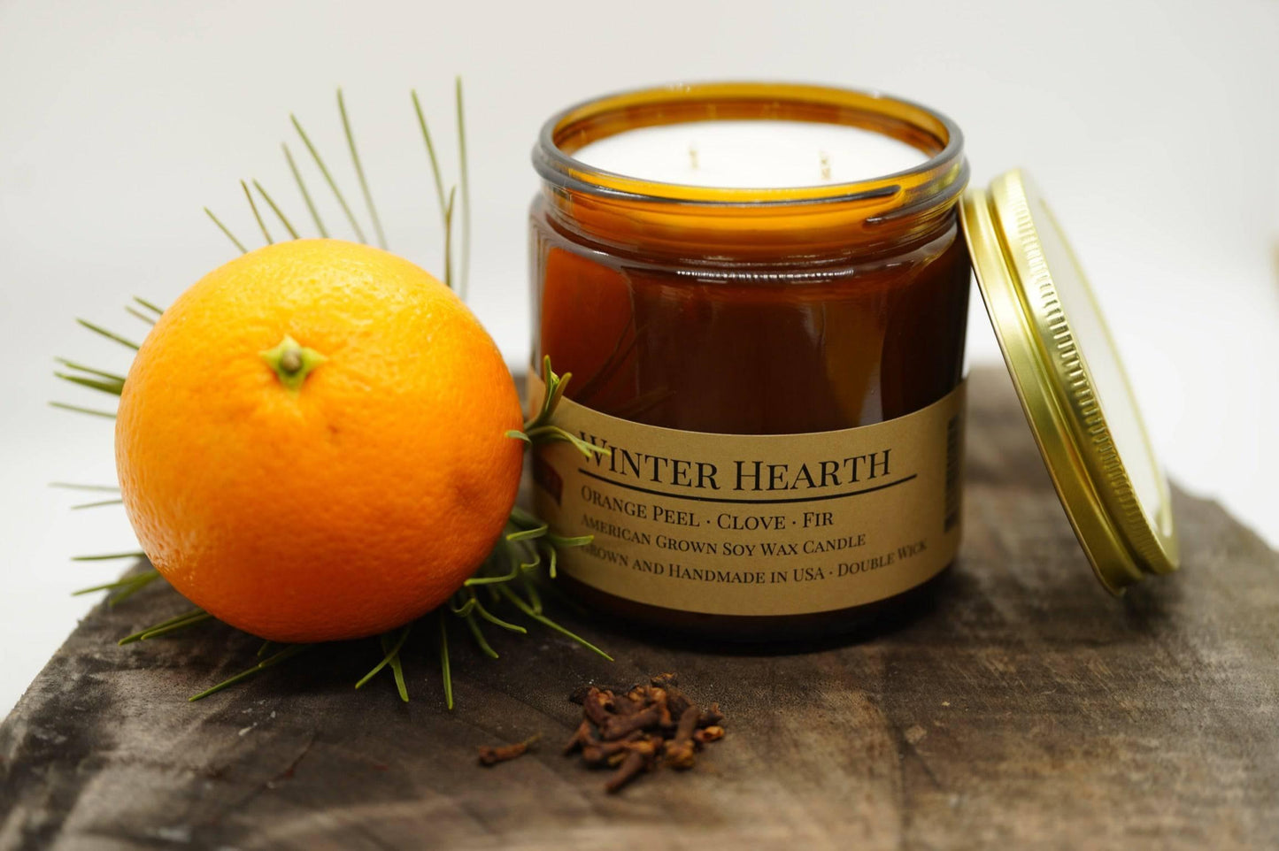 Winter Hearth Soy Wax Candle | 16 oz Double Wick Amber Apothecary Jar-3