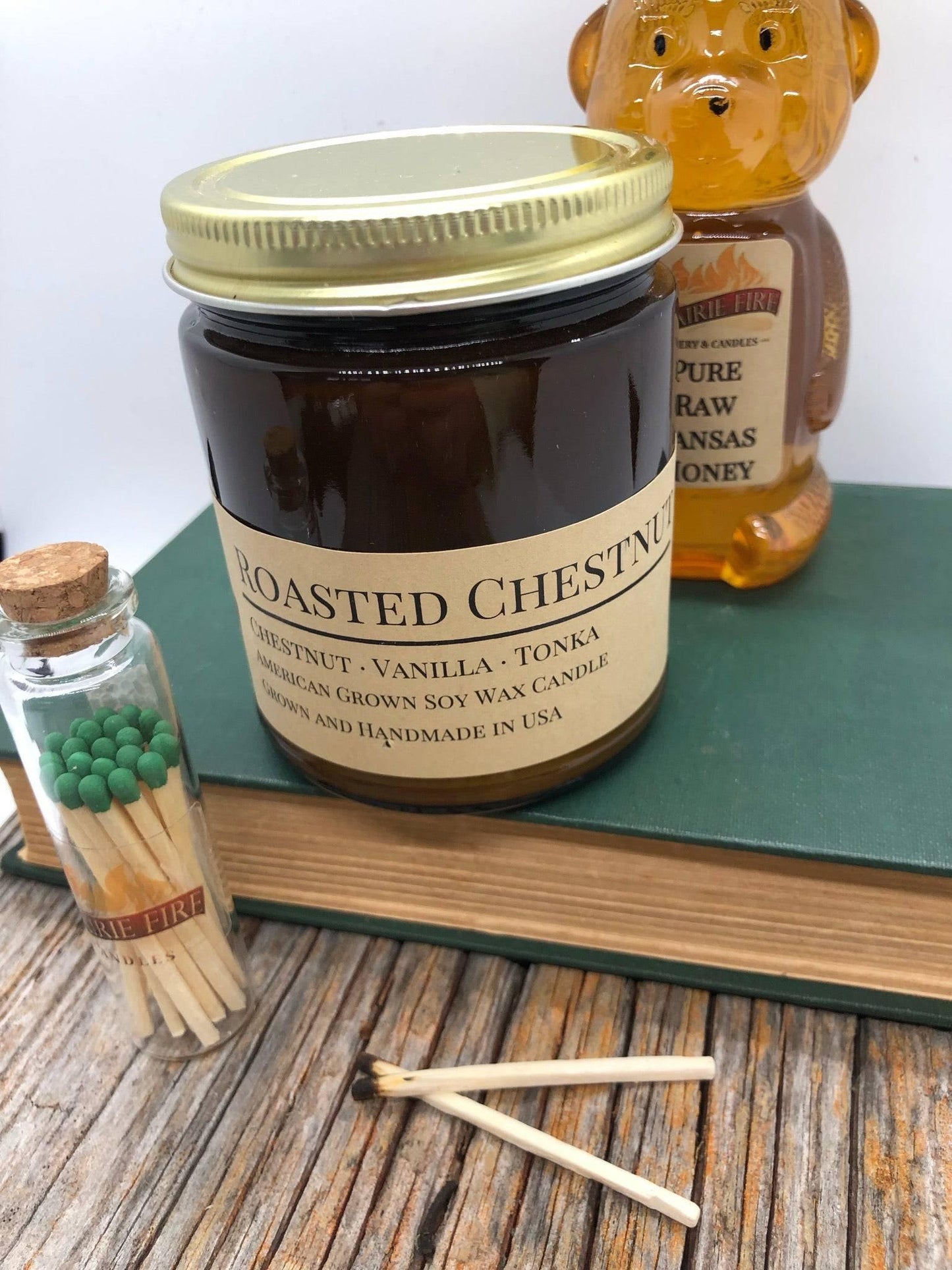 Roasted Chestnut Soy Wax Candle | 9 oz Amber Apothecary Jar-1