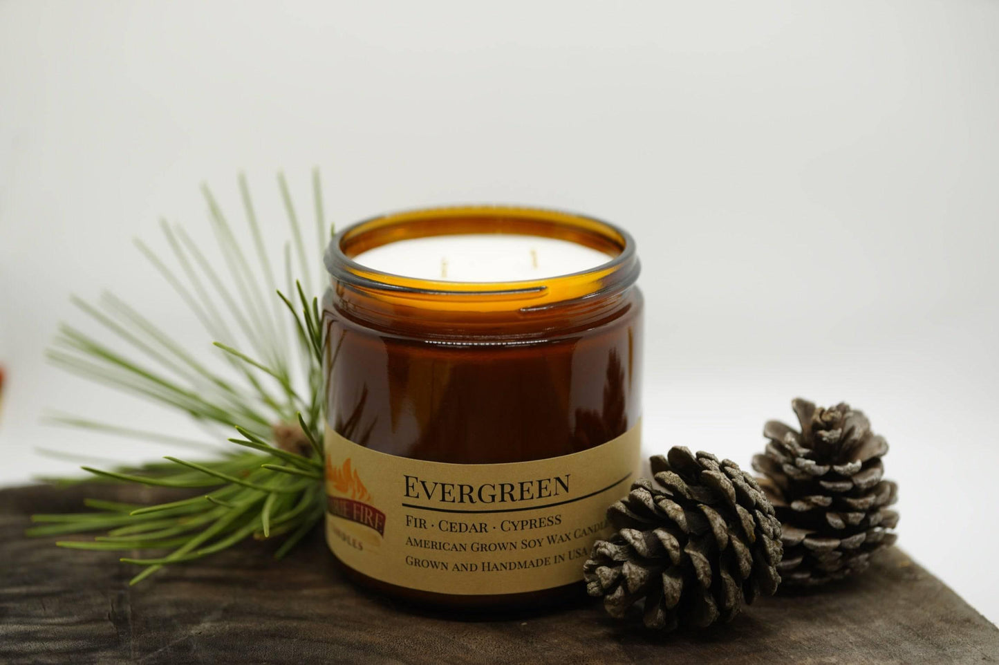 Evergreen Soy Wax Candle | 16 oz Double Wick Amber Apothecary Jar-0