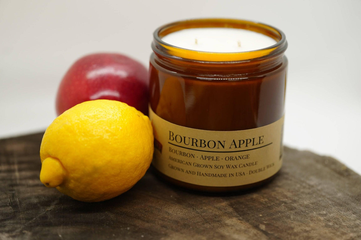 Bourbon Apple Soy Wax Candle | 16 oz Double Wick Amber Apothecary Jar Candle-0