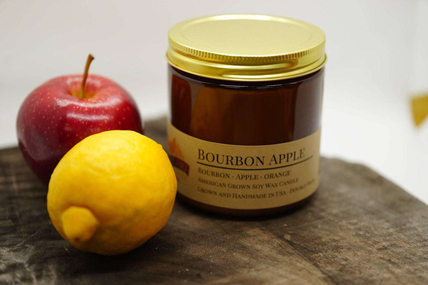 Bourbon Apple Soy Wax Candle | 16 oz Double Wick Amber Apothecary Jar Candle-3