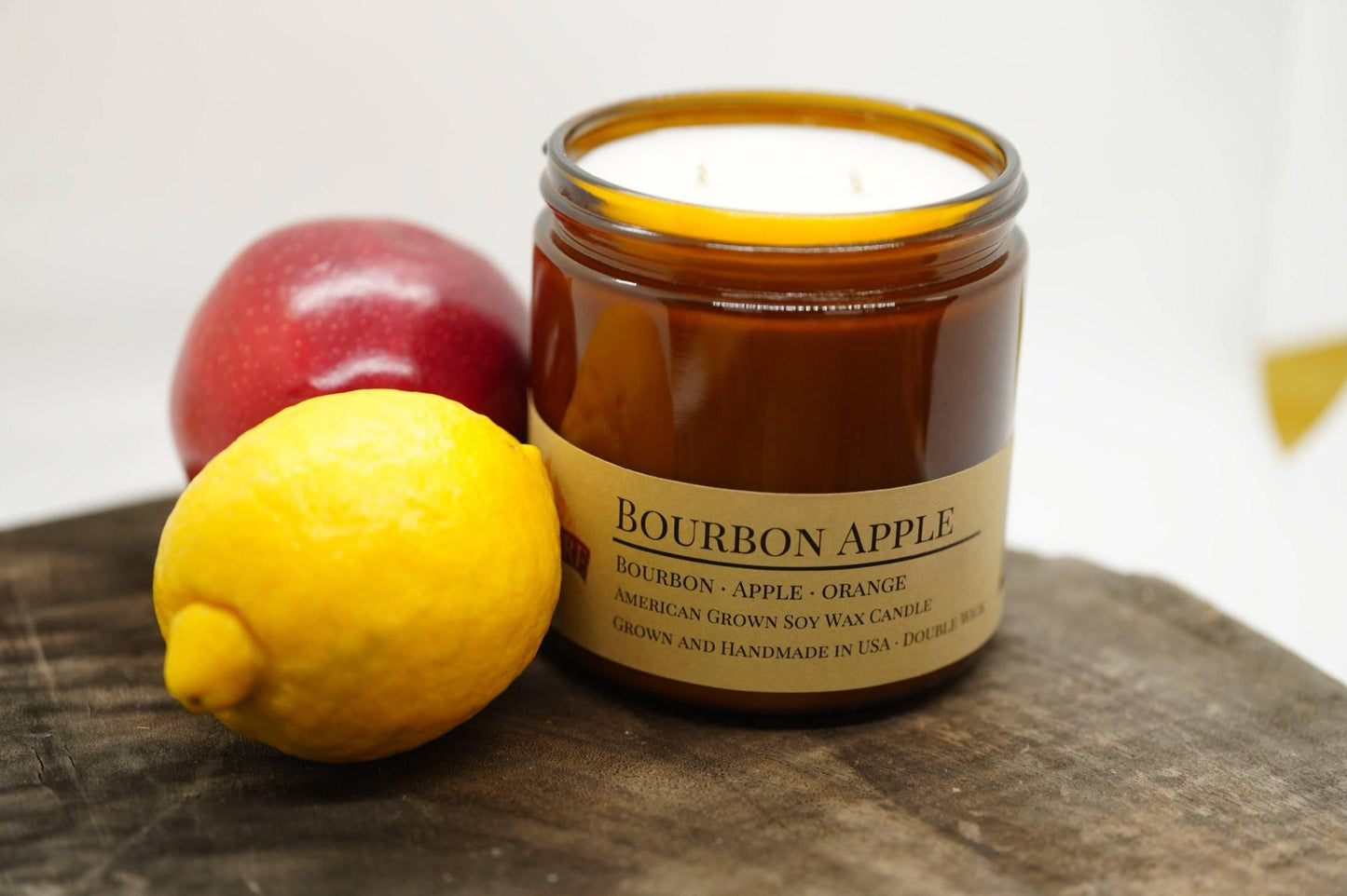 Bourbon Apple Soy Wax Candle | 16 oz Double Wick Amber Apothecary Jar Candle-2