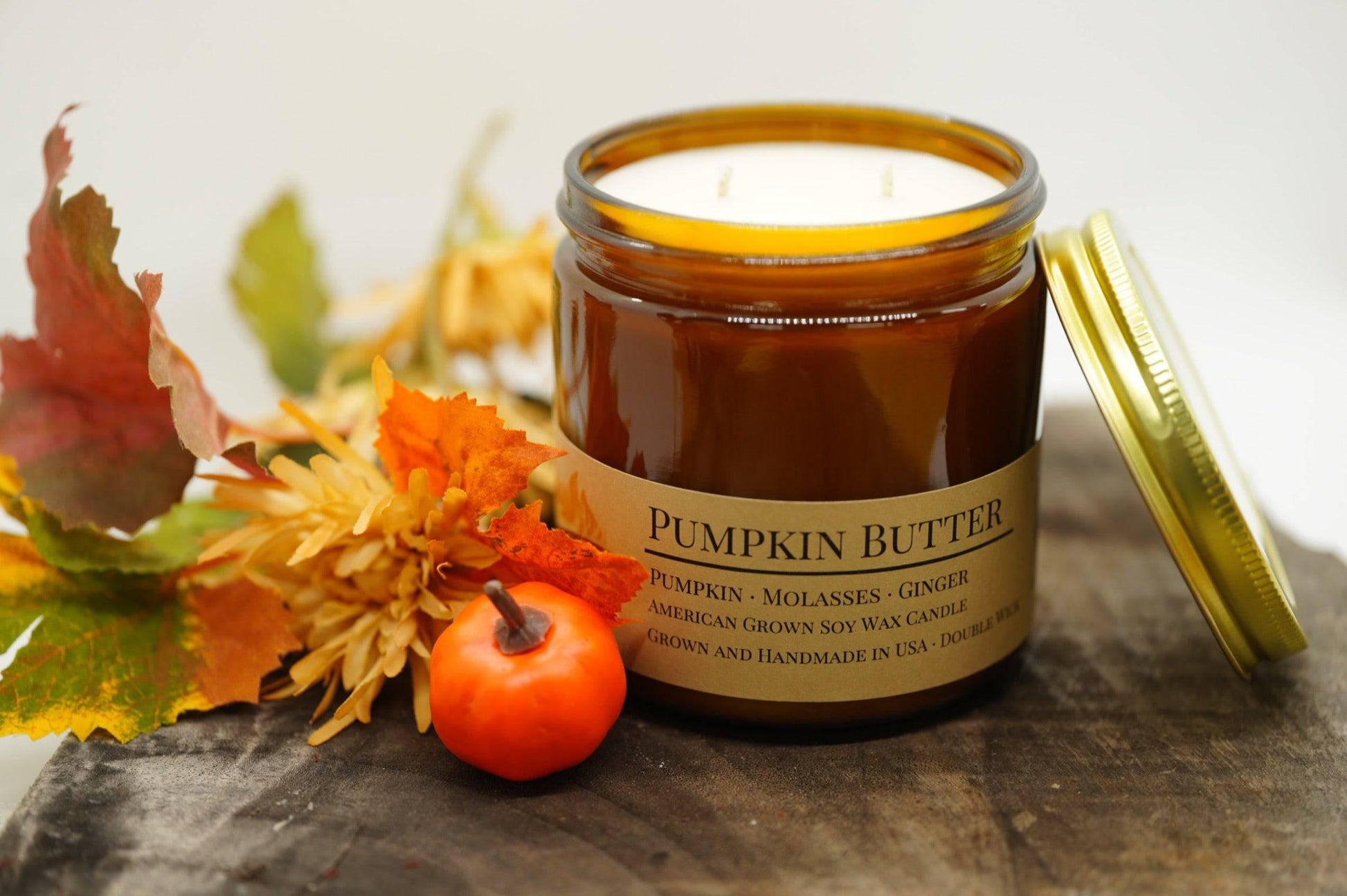 Pumpkin Butter Soy Wax Candle | 16 oz Double Wick Amber Apothecary Jar-1