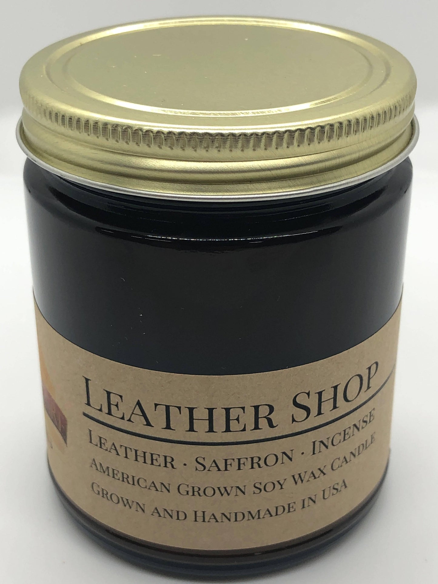 Leather Shop Soy Wax Candle | 9 oz Amber Apothecary Jar-4