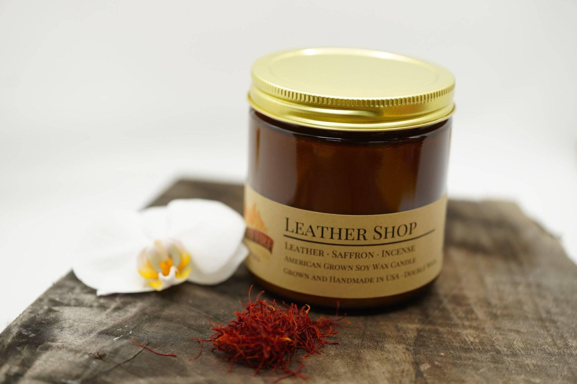 Leather Shop Soy Wax Candle | 16 oz Double Wick Amber Apothecary Jar-3