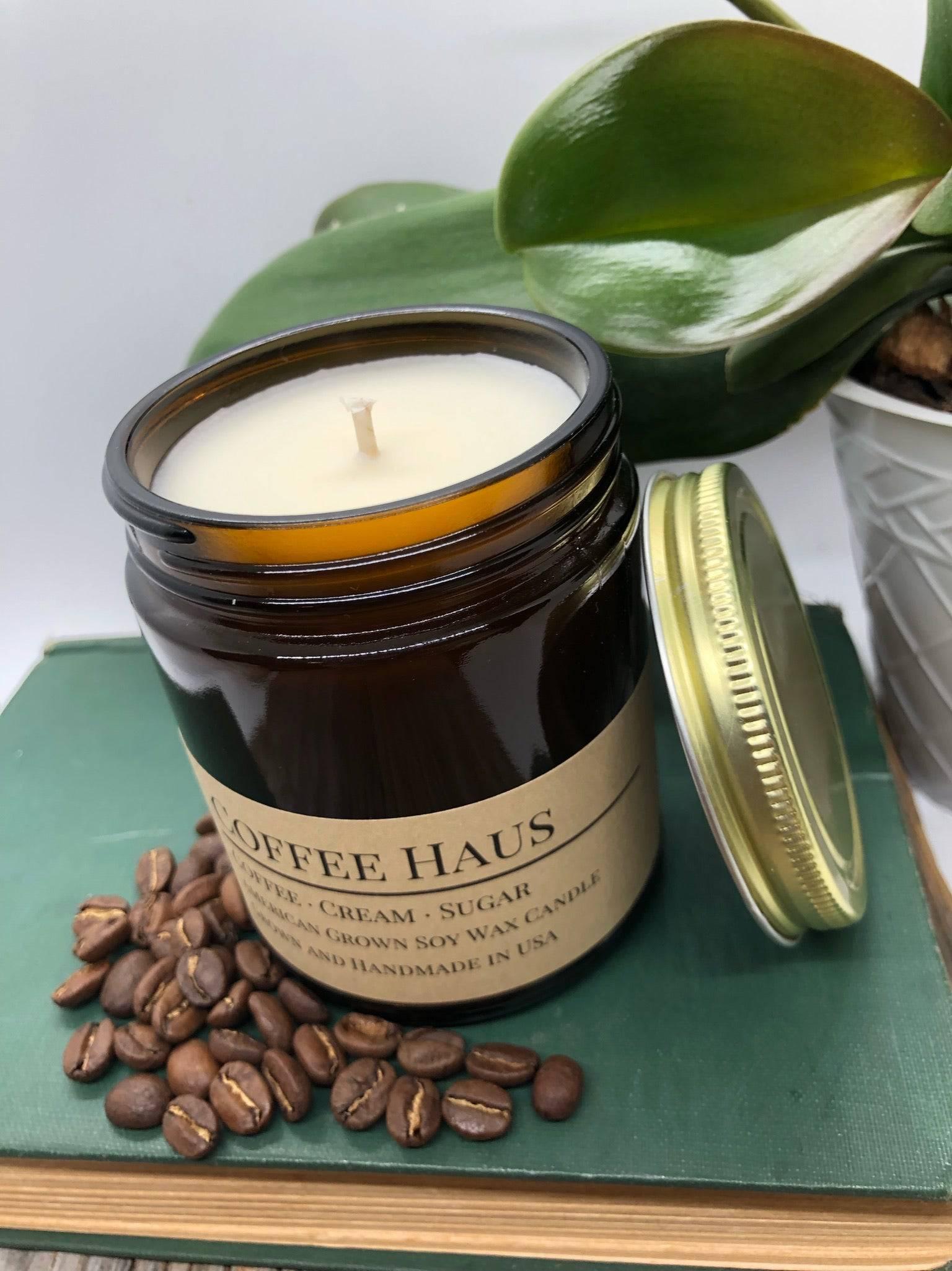 Coffee Haus Soy Wax Candle | 9 oz Amber Apothecary Jar-0