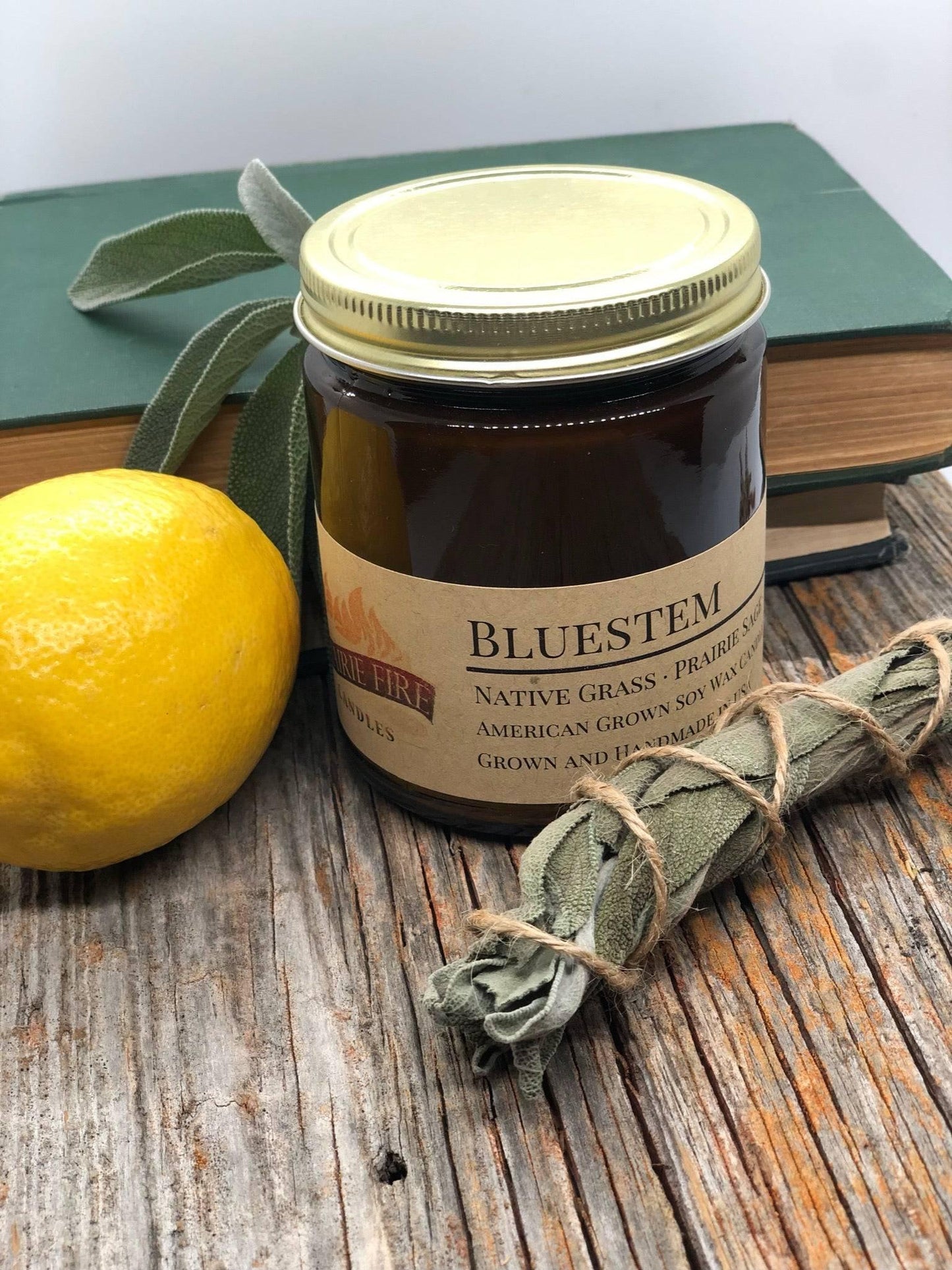 Bluestem Soy Wax Candle | 9 oz Amber Apothecary Jar-1