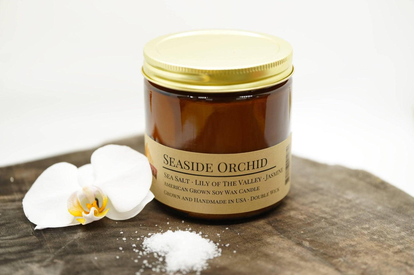 Seaside Orchid Soy Wax Candle | 16 oz Double Wick Amber Apothecary Jar-1