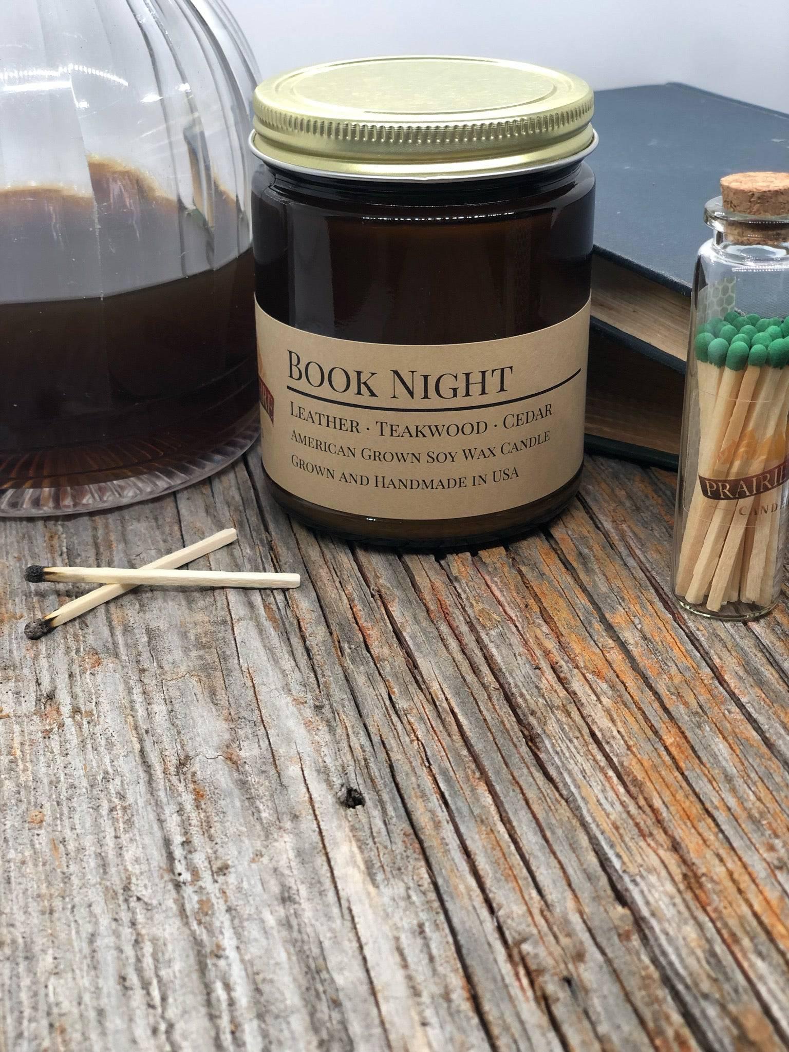 Book Night Soy Wax Candle | 9 oz Amber Apothecary Jar-1