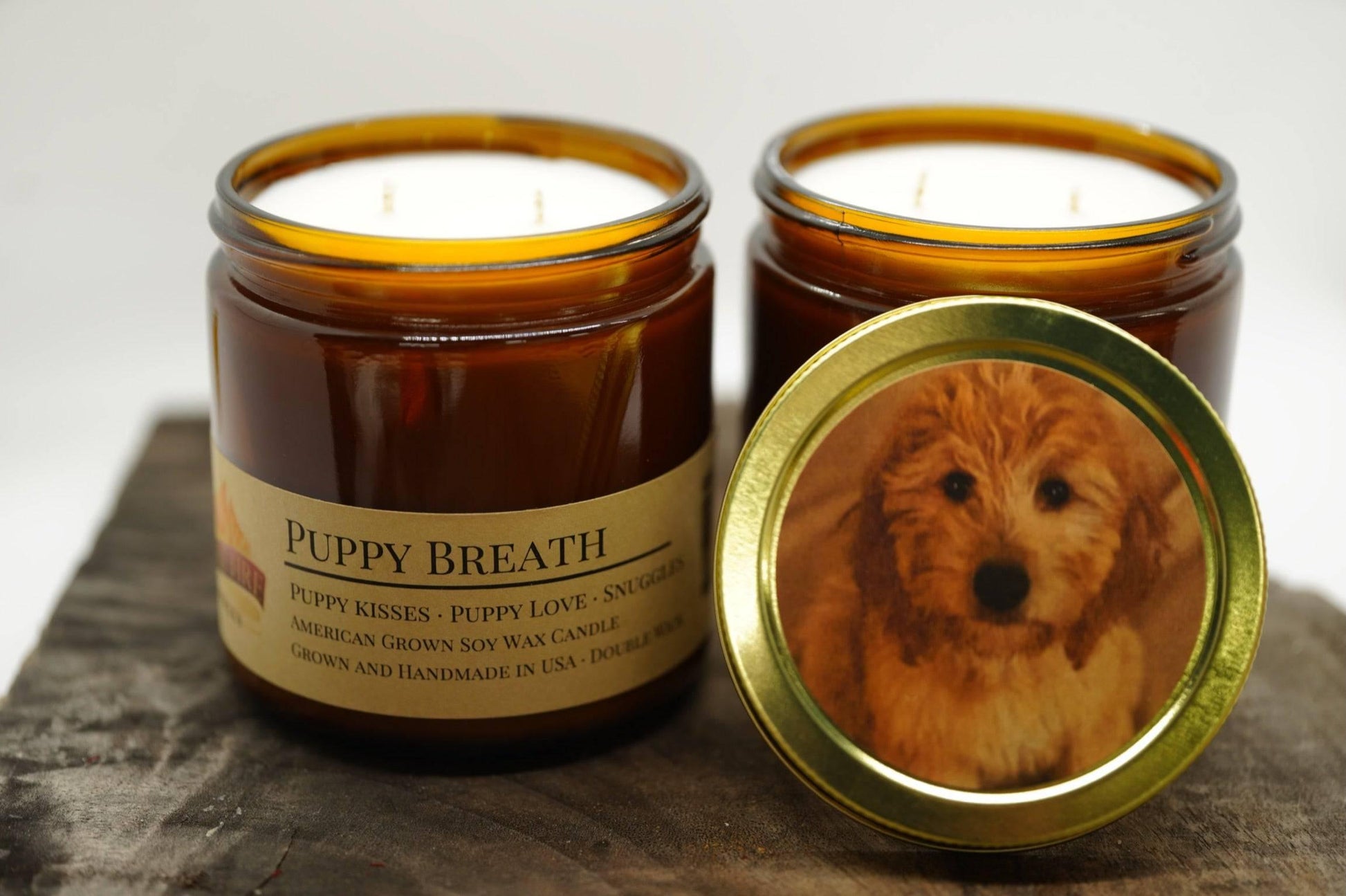 Puppy Breath Soy Wax Candle | 16 oz Double Wick Amber Apothecary Jar-2