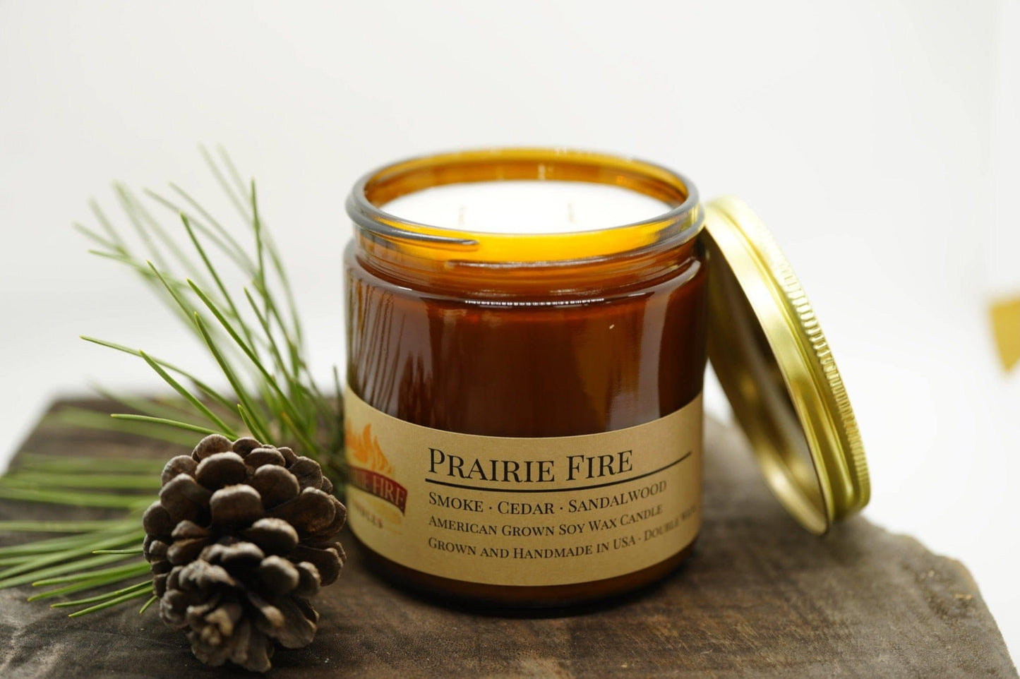 Prairie Fire Soy Wax Candle | 16 oz Double Wick Amber Apothecary Jar-0