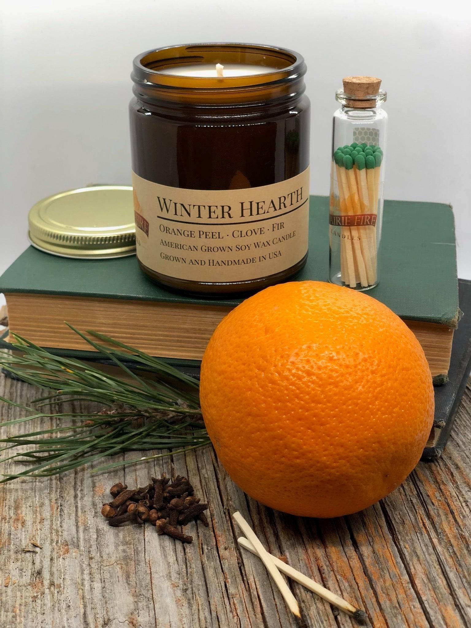 Winter Hearth Soy Wax Candle | 9 oz Amber Apothecary Jar-0