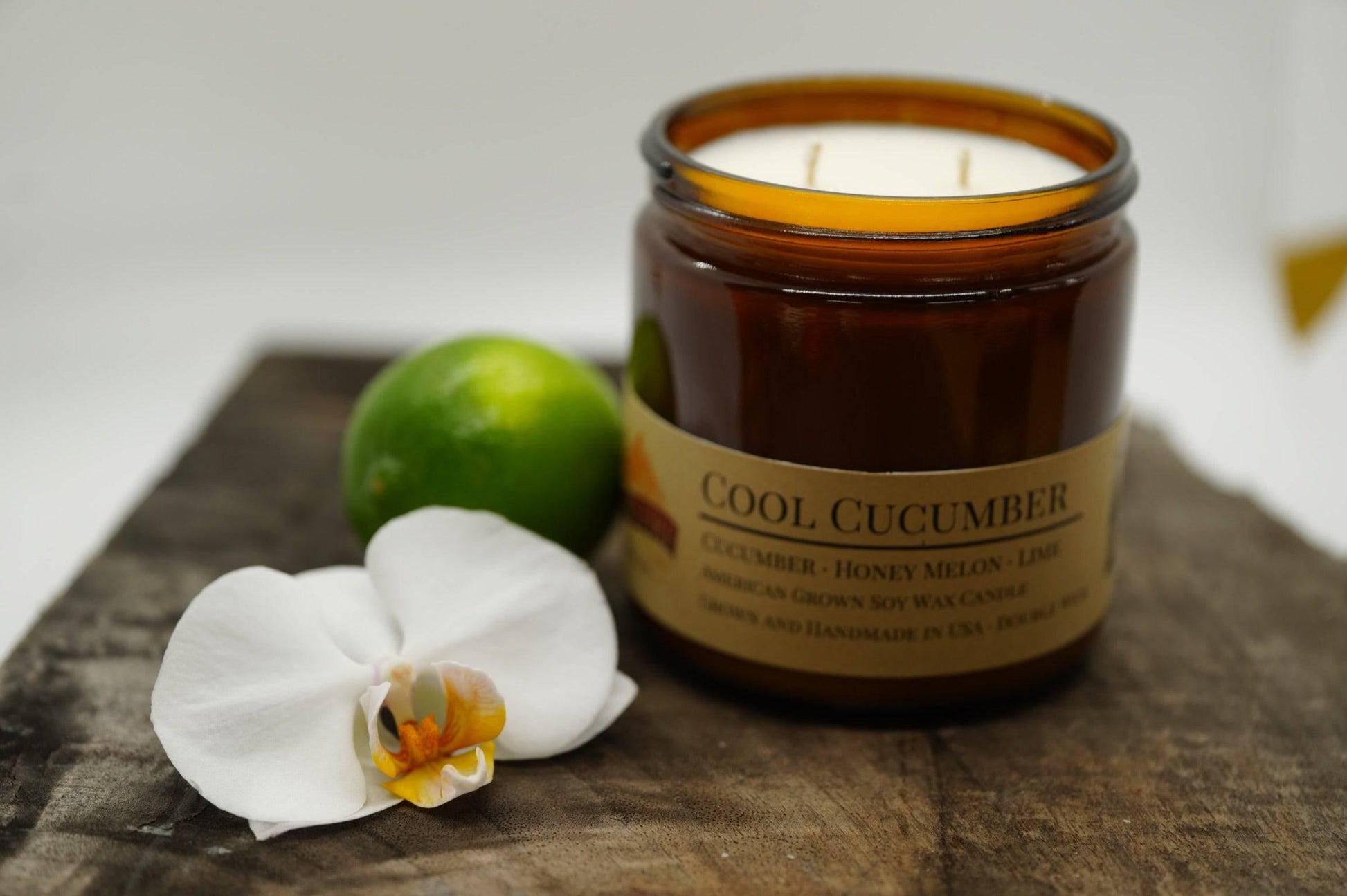 Cool Cucumber Soy Wax Candle | 16 oz Double Wick Amber Apothecary Jar-2